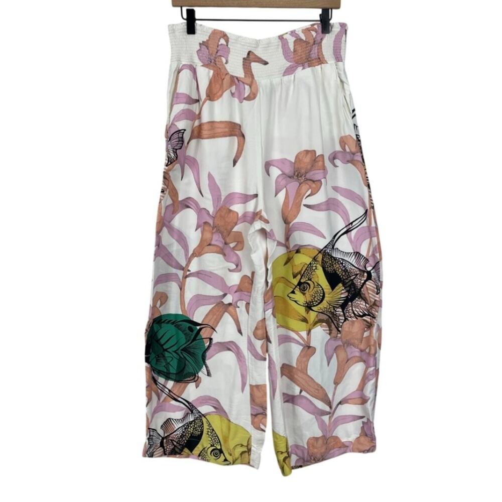 Anthropologie Maeve Pia Binazzi Pants Floral Tropical Wide Leg Size Large - Picture 3 of 9
